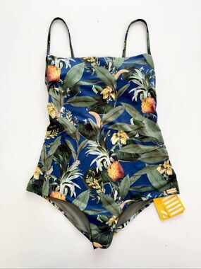 Palmacea Navy Tropical Pineapple Print One Piece Bathing Suit Paci Mulata S NWT